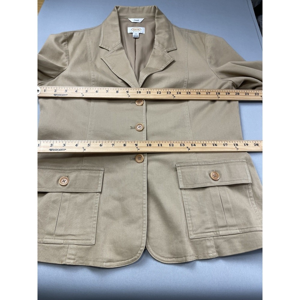 Talbots Petites Womens Khaki Tan Cotton Stretch Blazer Jacket Size 12P Utility - Picture 8 of 12